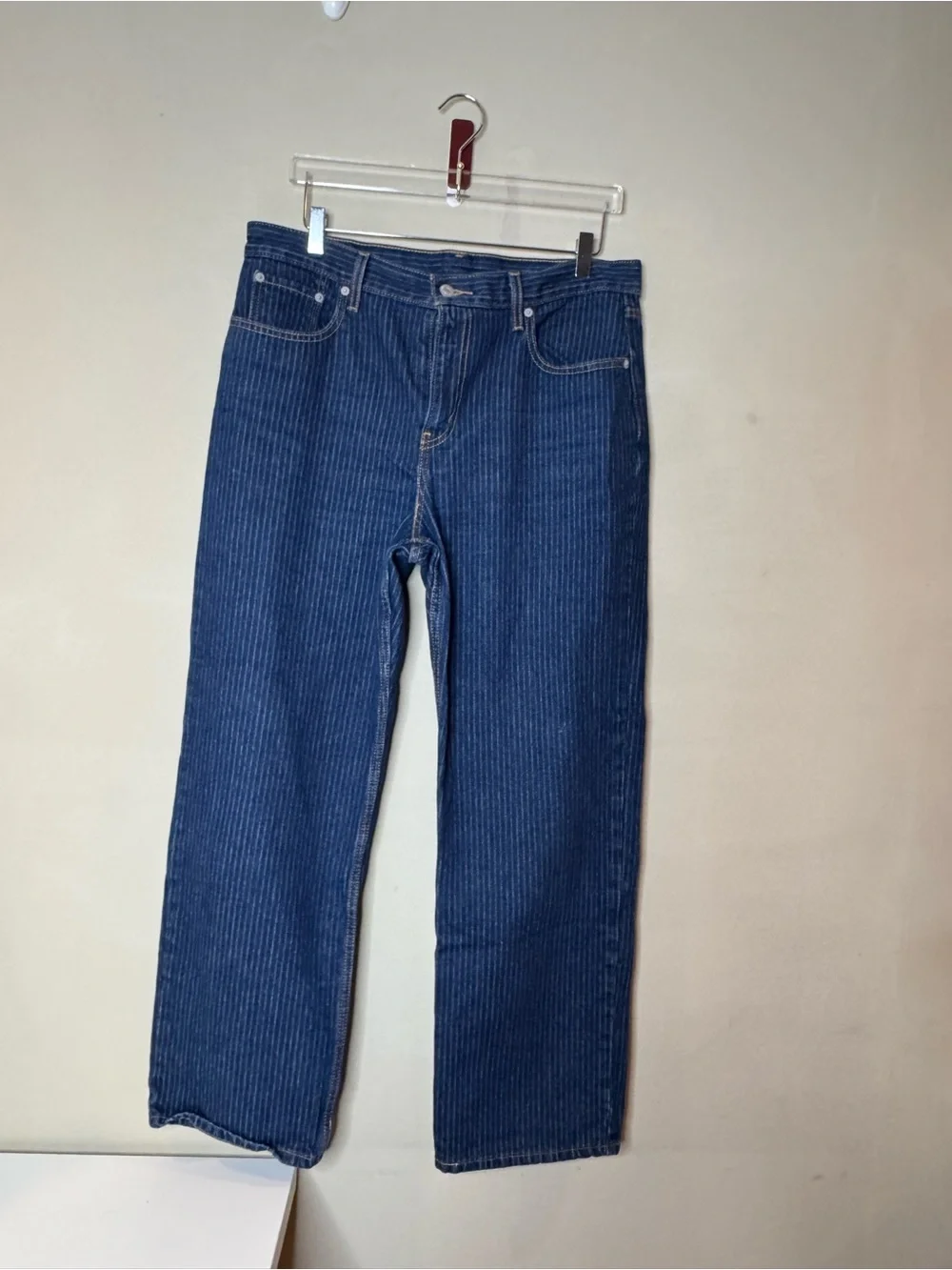 Levi’s 505 Pinstripe Straight Leg Jeans Women’s W32 L30 Blue Denim
